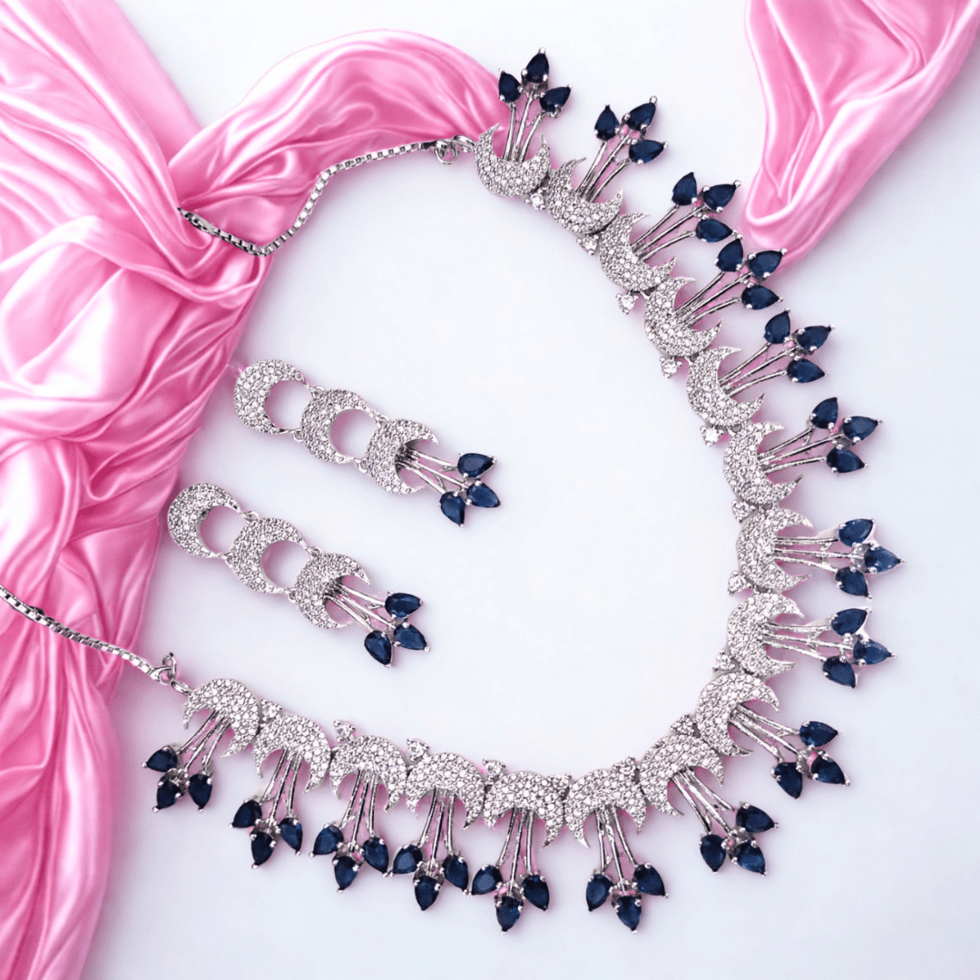 American Diamond Choker Necklace Set for Women - Bridal Party Wear Jewellery with Matching Earrings - Bellavera Jewels
