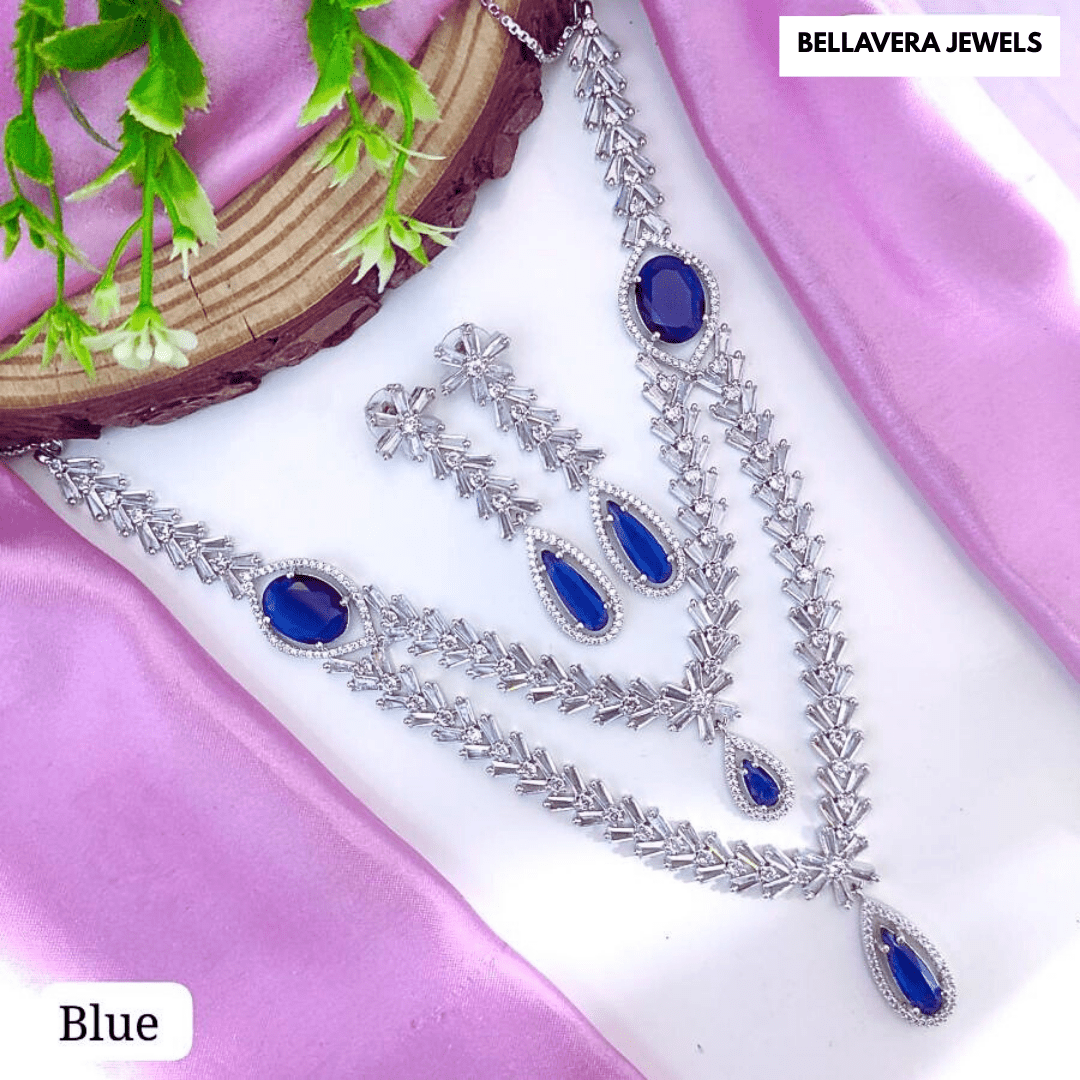 Amethyst Shine Designer American Diamond Necklace Set - Bellavera Jewels