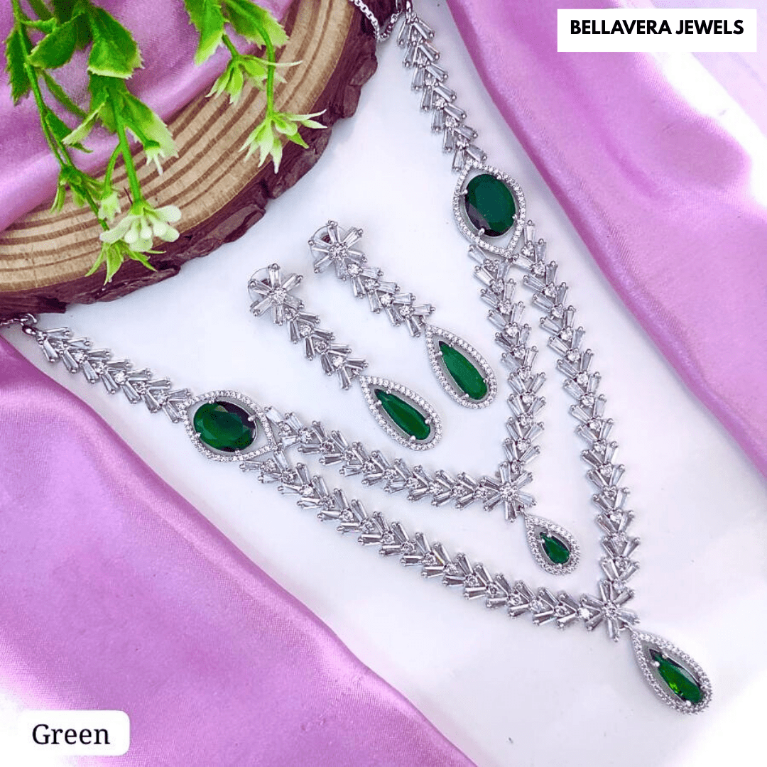 Amethyst Shine Designer American Diamond Necklace Set - Bellavera Jewels