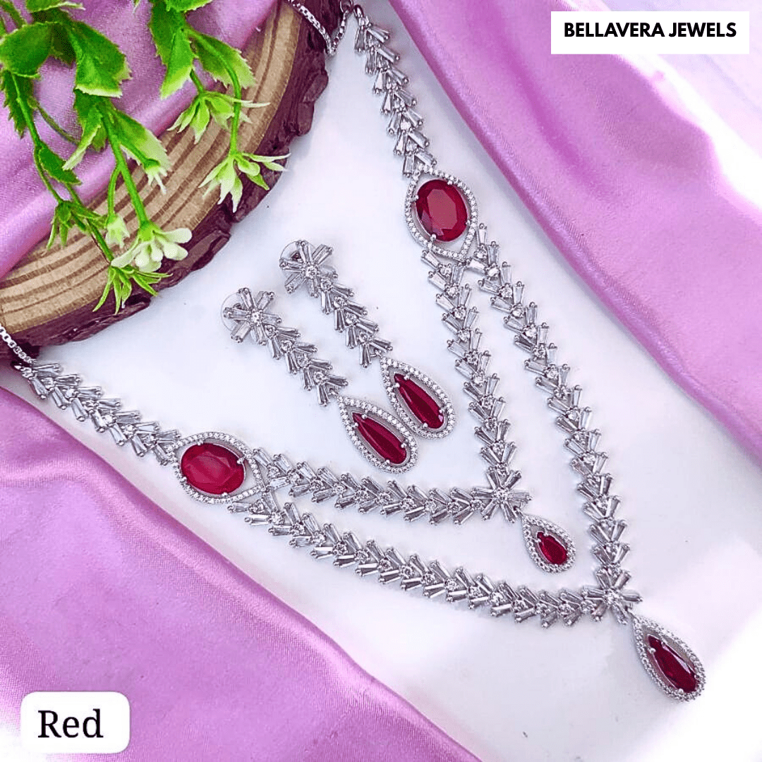 Amethyst Shine Designer American Diamond Necklace Set - Bellavera Jewels