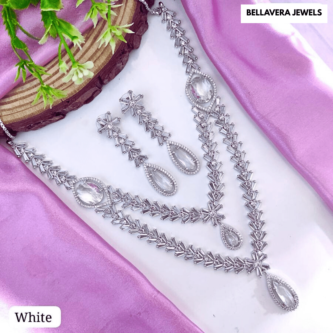Amethyst Shine Designer American Diamond Necklace Set - Bellavera Jewels