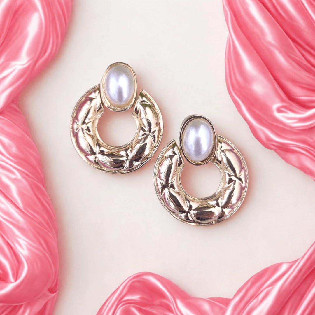 Anti - Tarnish Statement Hoop Earrings - Designer Pearl Earrings for Women - Bellavera Jewels