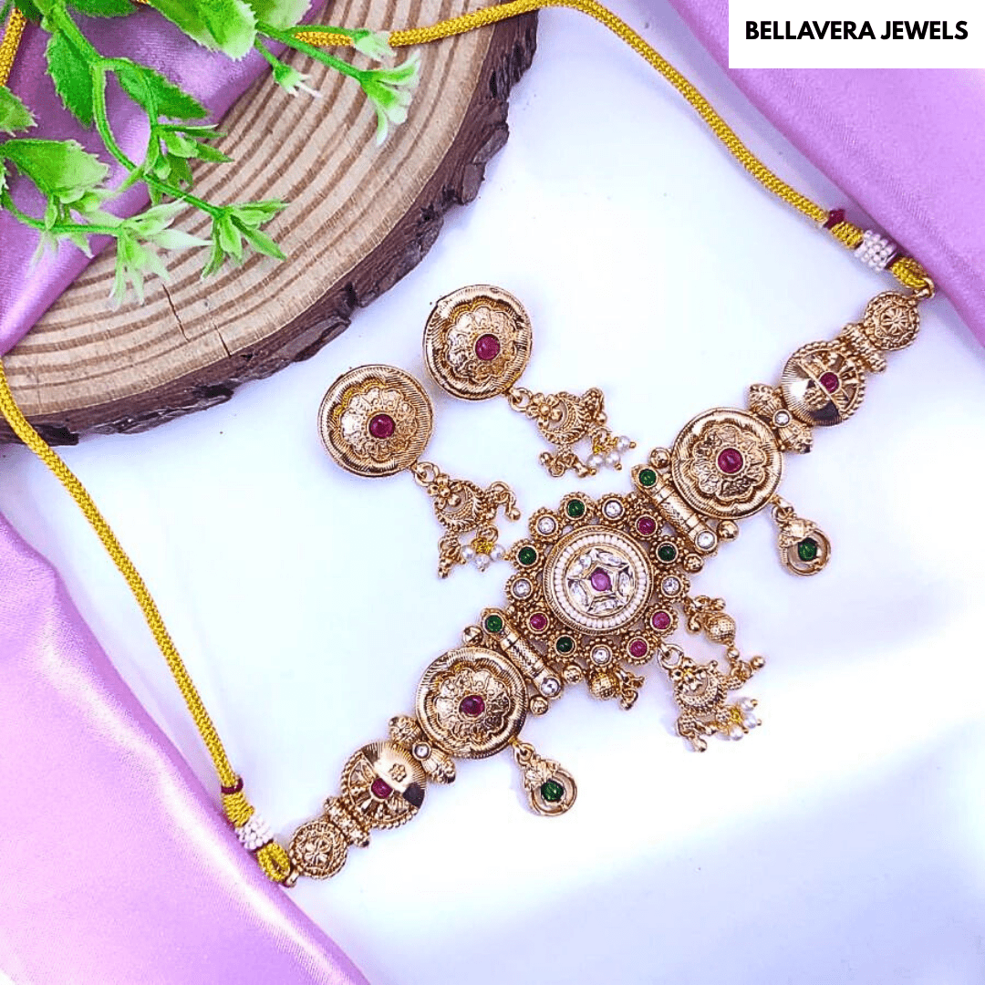 Bridal Antique Rajwadi Tediya Jewellery Set - Bellavera Jewels