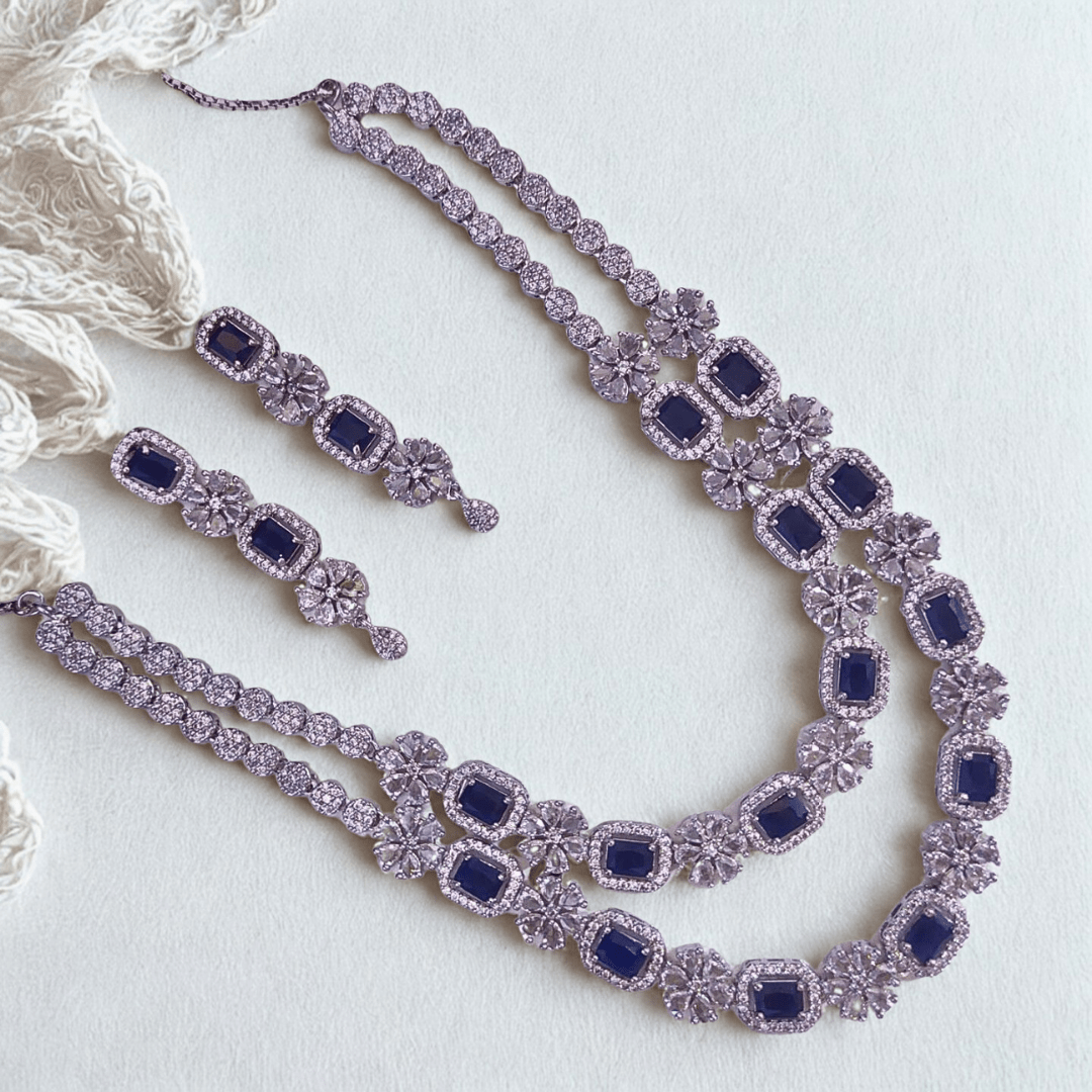 Bridal CZ Diamond Necklace Set with Earrings - Wedding & Party Wear Jewellery - Bellavera Jewels