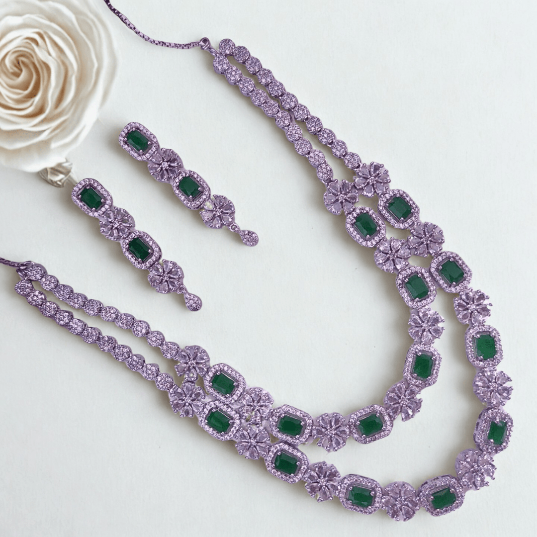 Bridal CZ Diamond Necklace Set with Earrings - Wedding & Party Wear Jewellery - Bellavera Jewels