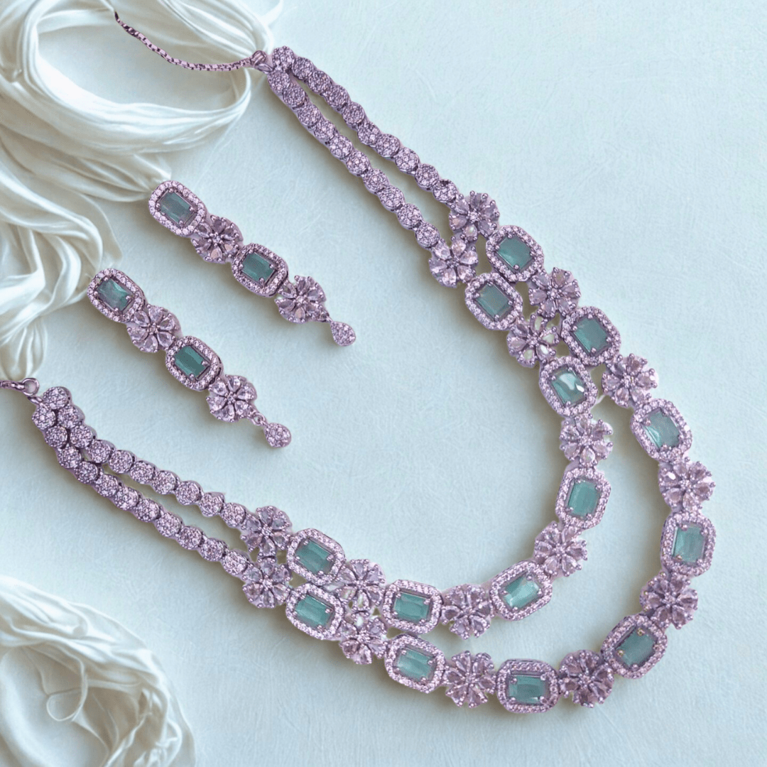 Bridal CZ Diamond Necklace Set with Earrings - Wedding & Party Wear Jewellery - Bellavera Jewels