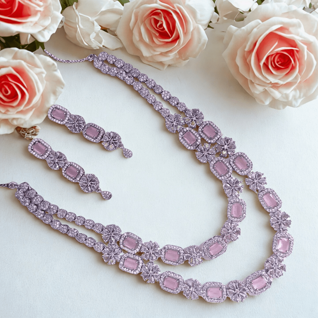 Bridal CZ Diamond Necklace Set with Earrings - Wedding & Party Wear Jewellery - Bellavera Jewels