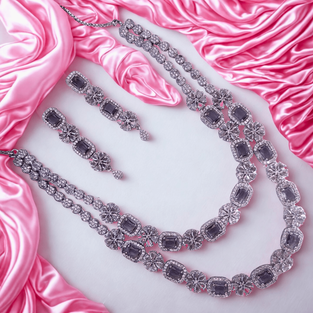 Bridal CZ Diamond Necklace Set with Earrings - Wedding & Party Wear Jewellery - Bellavera Jewels