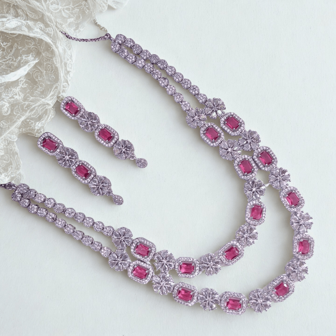 Bridal CZ Diamond Necklace Set with Earrings - Wedding & Party Wear Jewellery - Bellavera Jewels