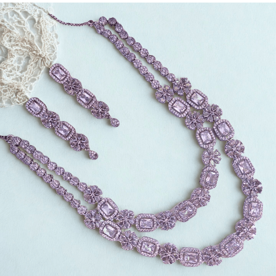 Bridal CZ Diamond Necklace Set with Earrings - Wedding & Party Wear Jewellery - Bellavera Jewels