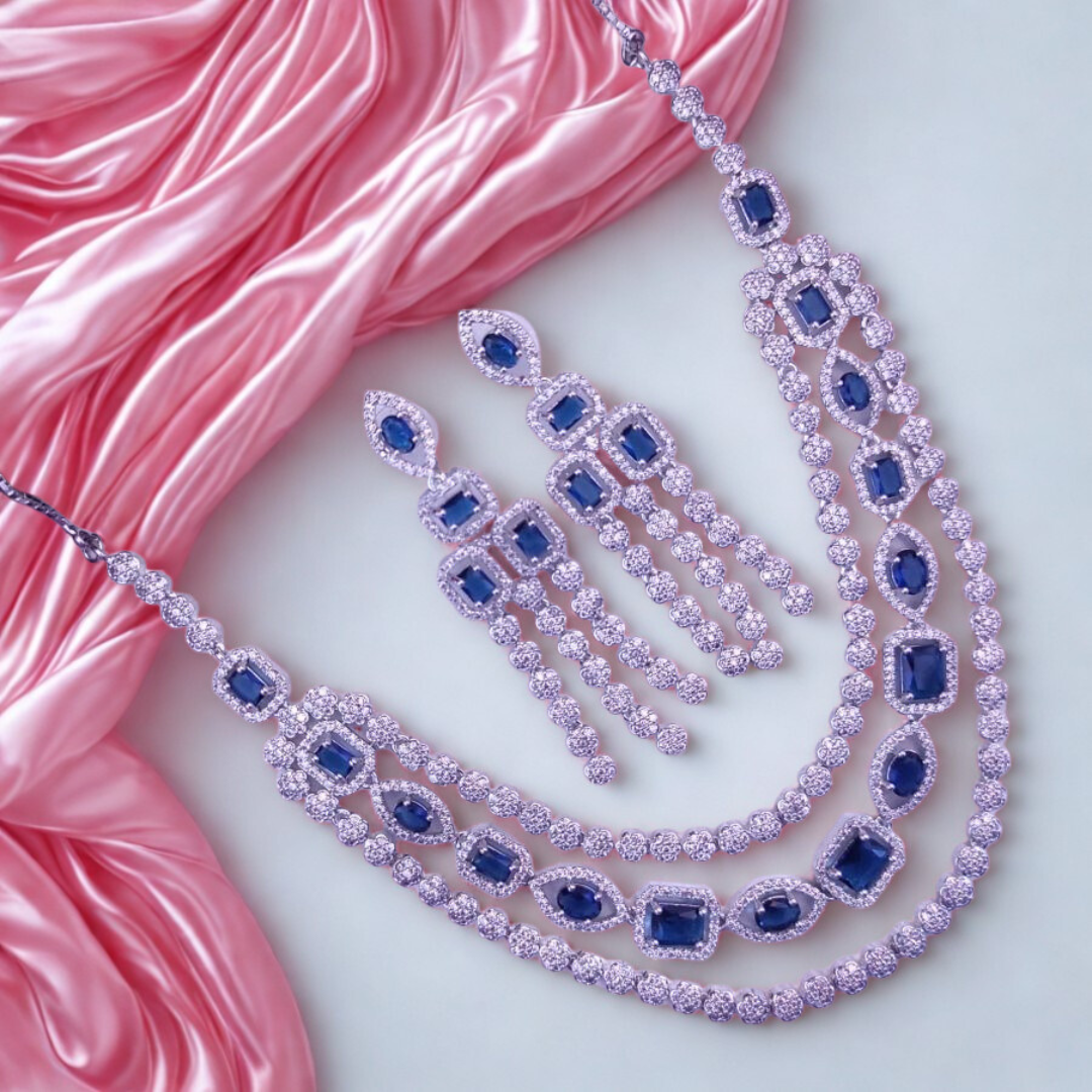 BridalGrandAmericanDiamondNecklaceSet-BLUE-ADNeck8916