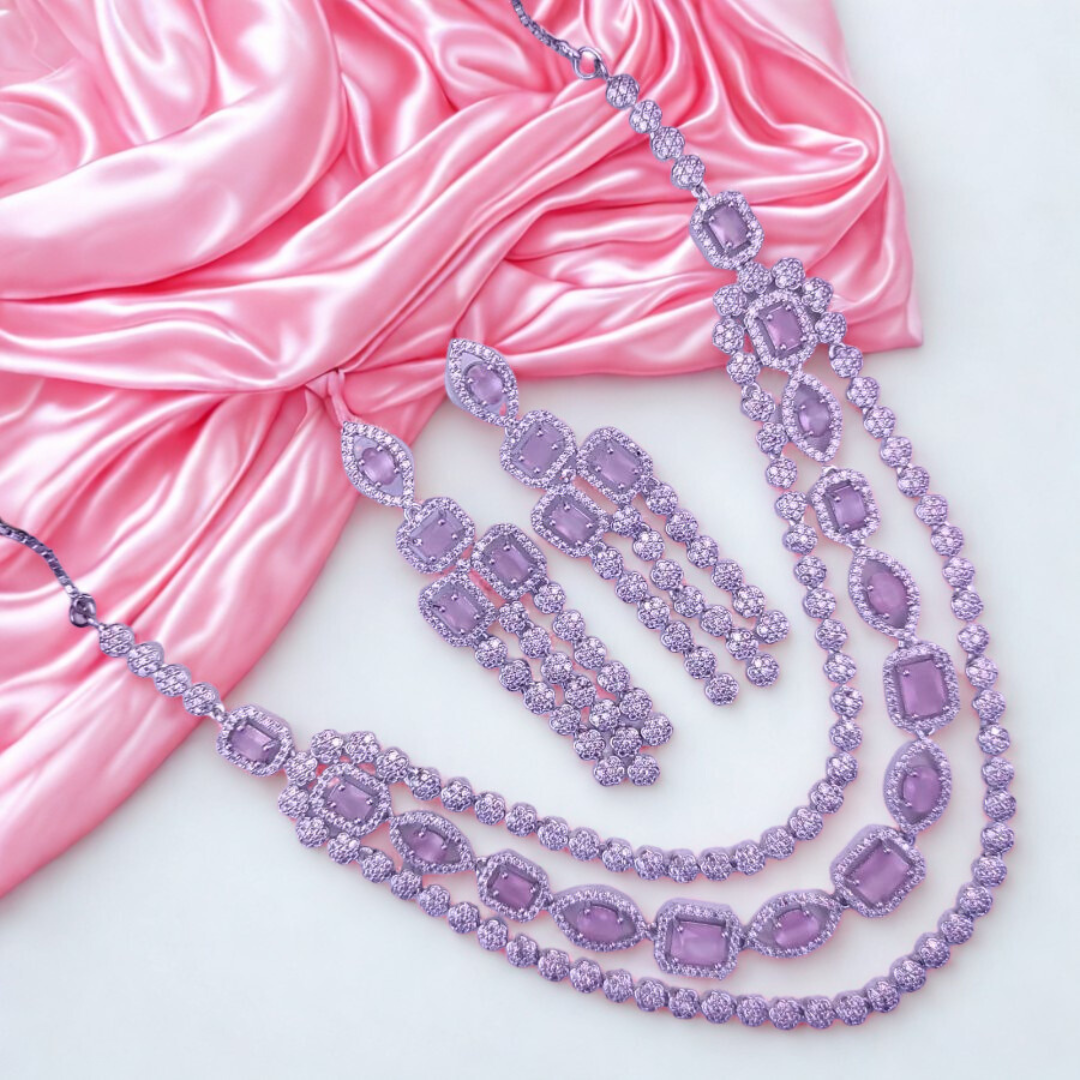 BridalGrandAmericanDiamondNecklaceSet-PINK-ADNeck8920