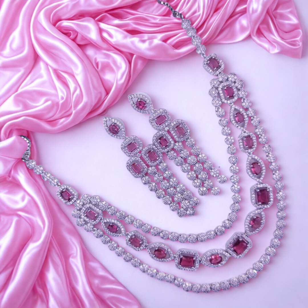 BridalGrandAmericanDiamondNecklaceSet-RED-ADNeck8918