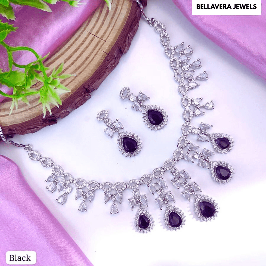 Crystal Radiance American Diamond Necklace Set - Bellavera Jewels