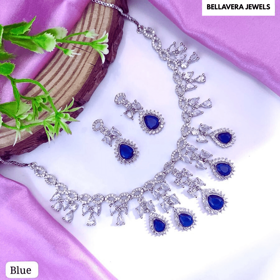 Crystal Radiance American Diamond Necklace Set - Bellavera Jewels