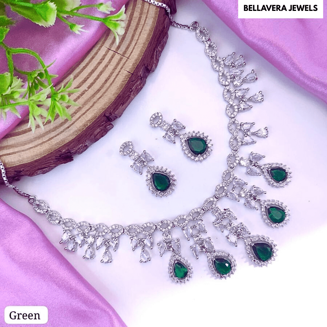 Crystal Radiance American Diamond Necklace Set - Bellavera Jewels