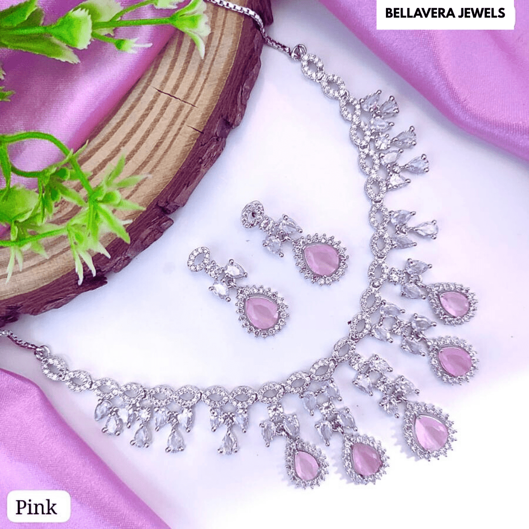 Crystal Radiance American Diamond Necklace Set - Bellavera Jewels