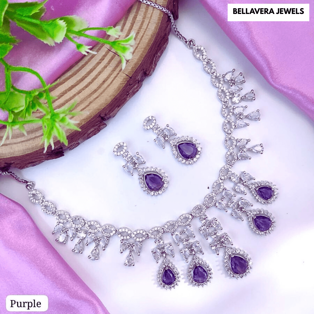 Crystal Radiance American Diamond Necklace Set - Bellavera Jewels
