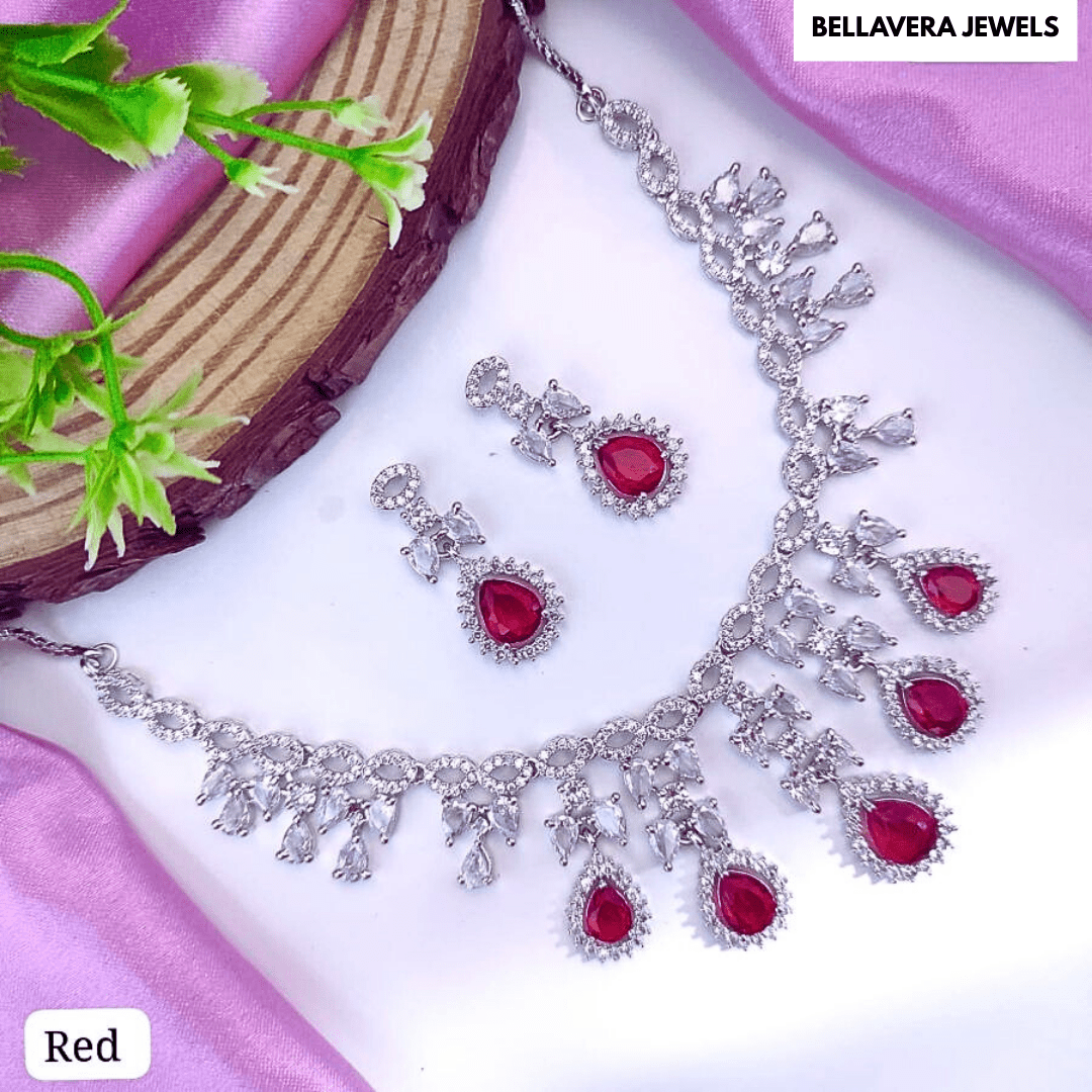 Crystal Radiance American Diamond Necklace Set - Bellavera Jewels