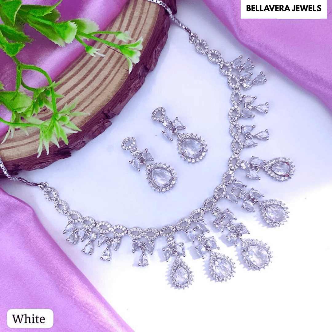 Crystal Radiance American Diamond Necklace Set - Bellavera Jewels
