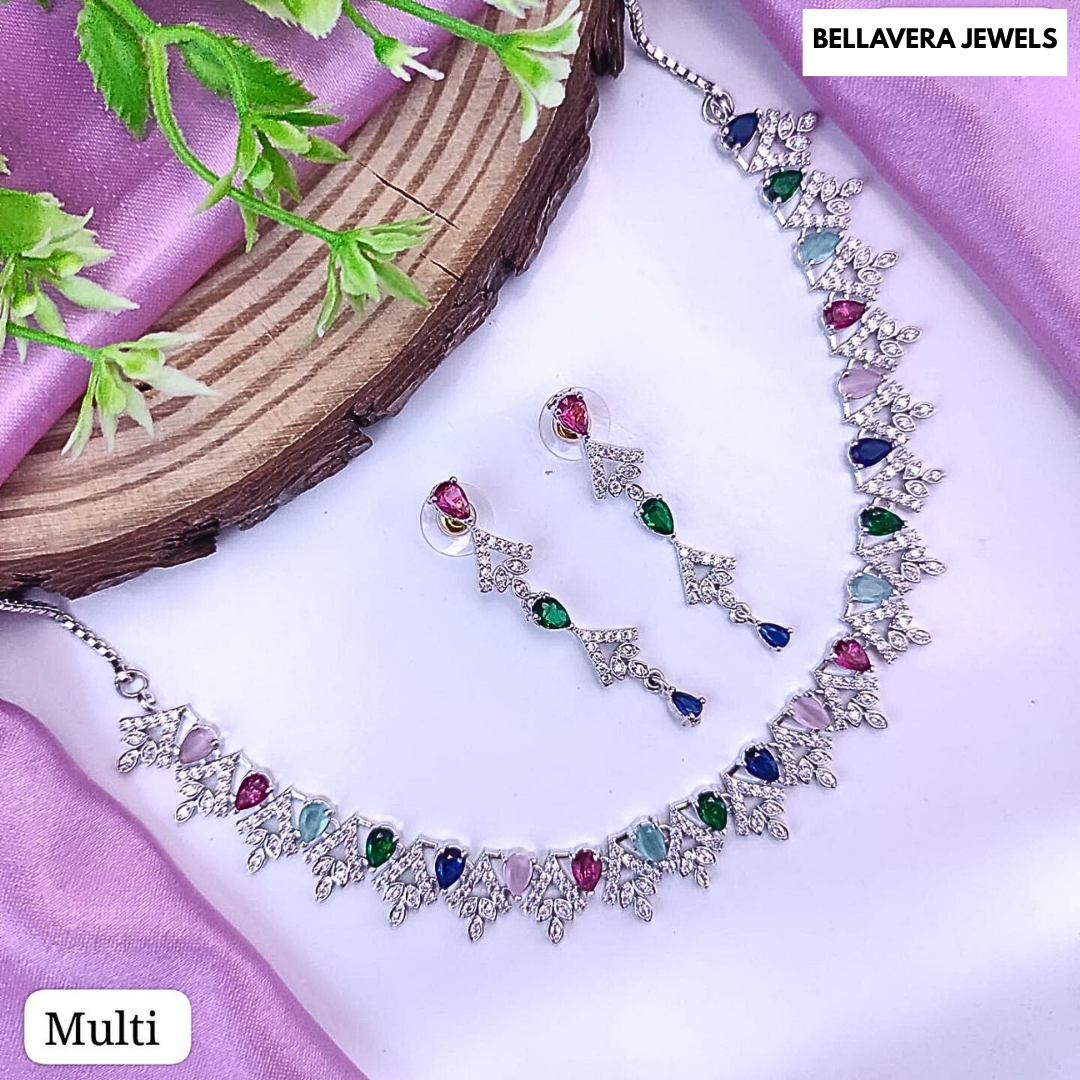 Designer Necklace Set with Sparkling Teardrop Stones