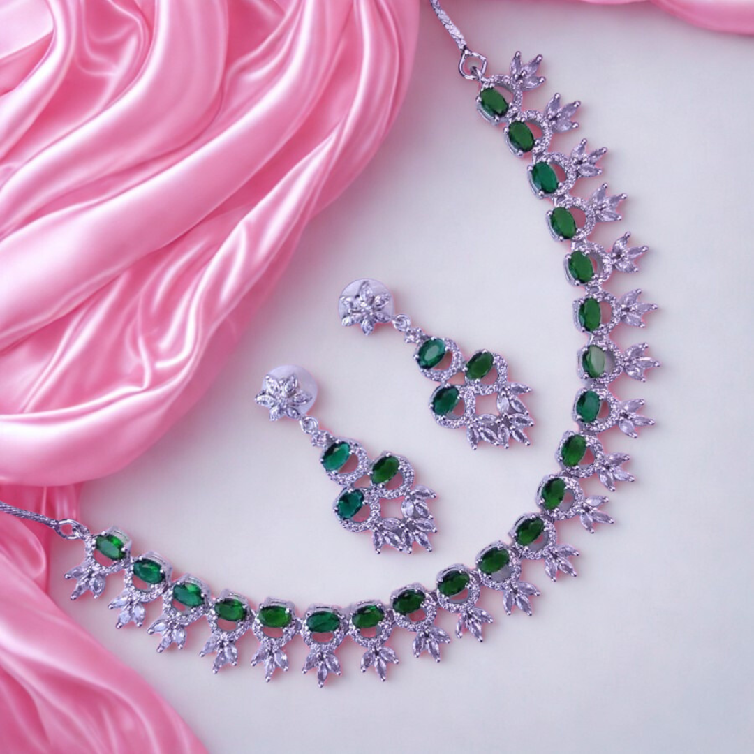 ElegantAmericanDiamondNecklaceSet-GREEN-ADNeck9032