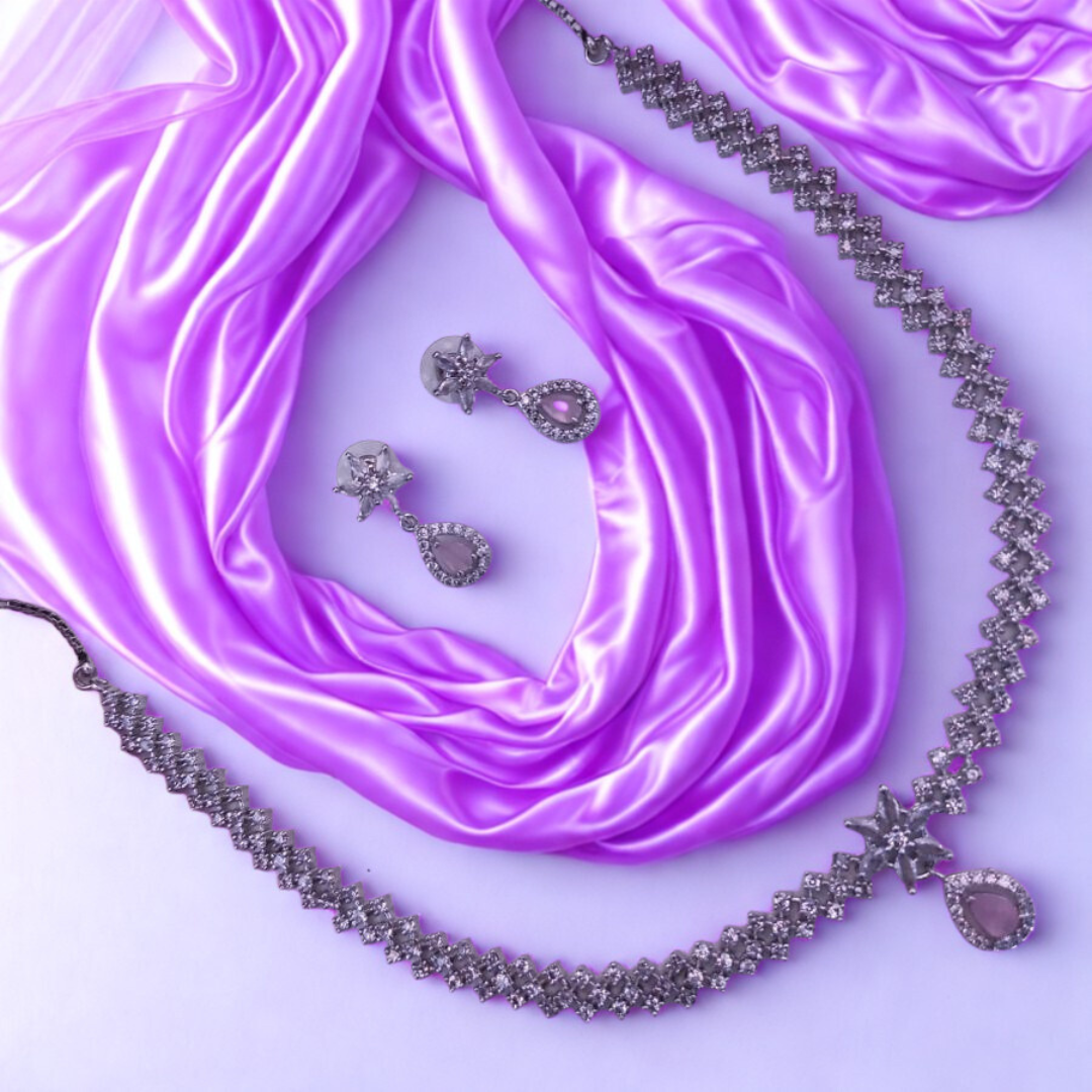 ElegantAmericanDiamondNecklaceSet-PINK-ADNeck9494