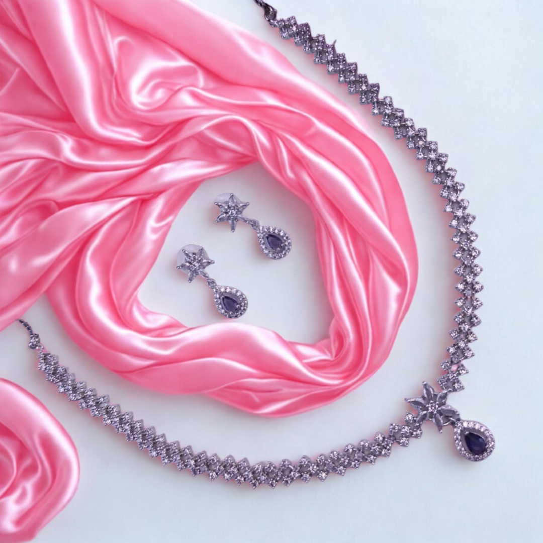 ElegantAmericanDiamondNecklaceSet-PINK-ADNeck9494