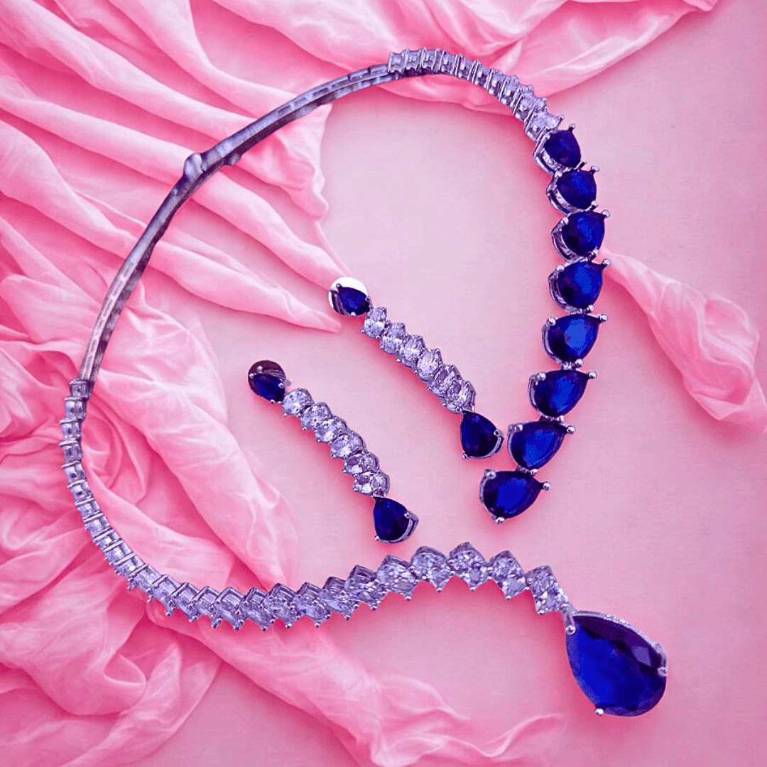 Elegant American Diamond Necklace Set with Pear - Cut - Bellavera Jewels