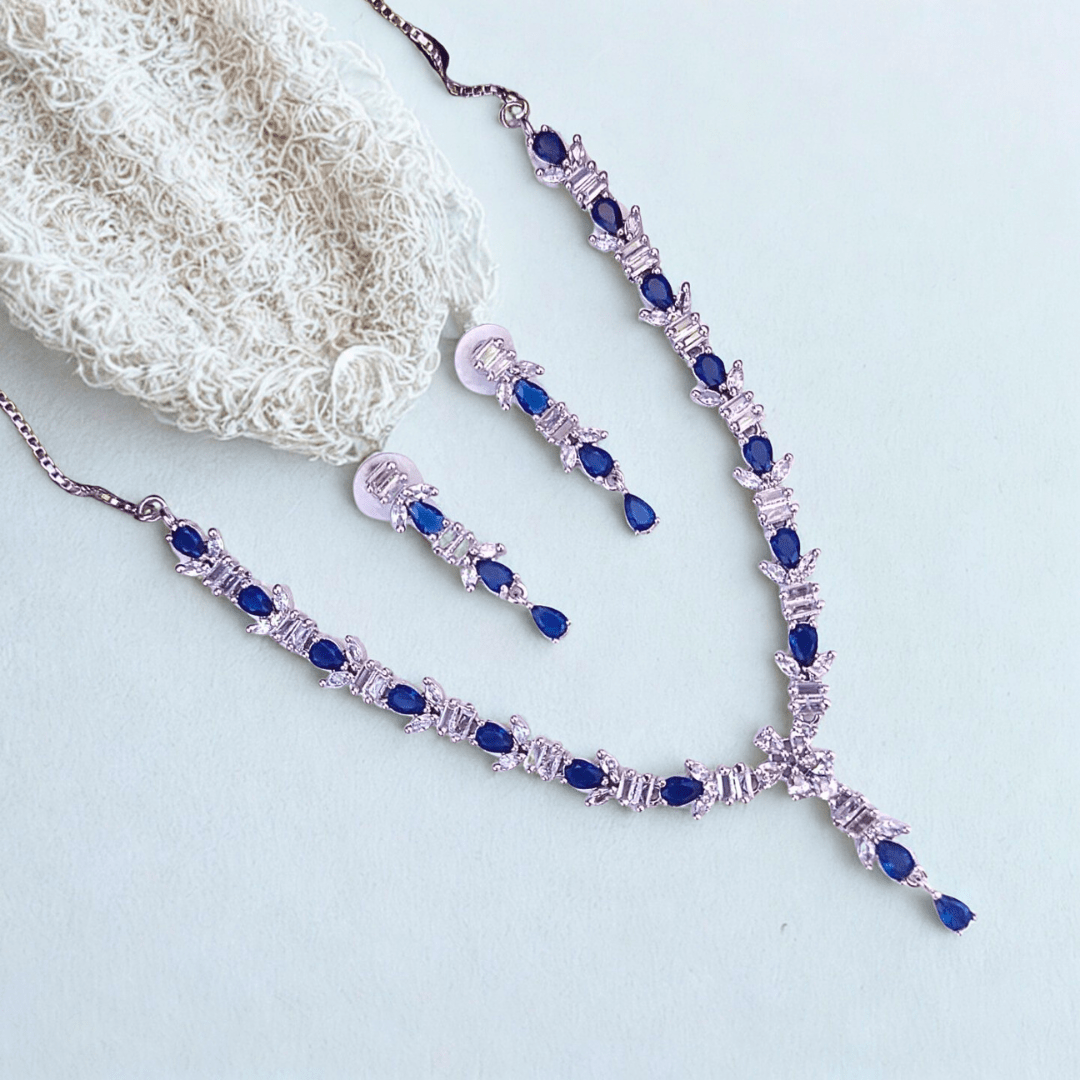 Elegant American Diamond Necklace Set with Teardrop CZ Accents | Party & Reception Wear Fashion Jewelry for Women - Bellavera Jewels