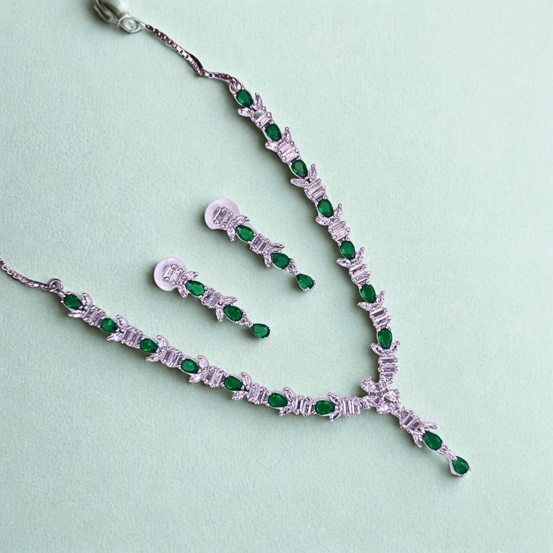 Elegant American Diamond Necklace Set with Teardrop CZ Accents | Party & Reception Wear Fashion Jewelry for Women - Bellavera Jewels