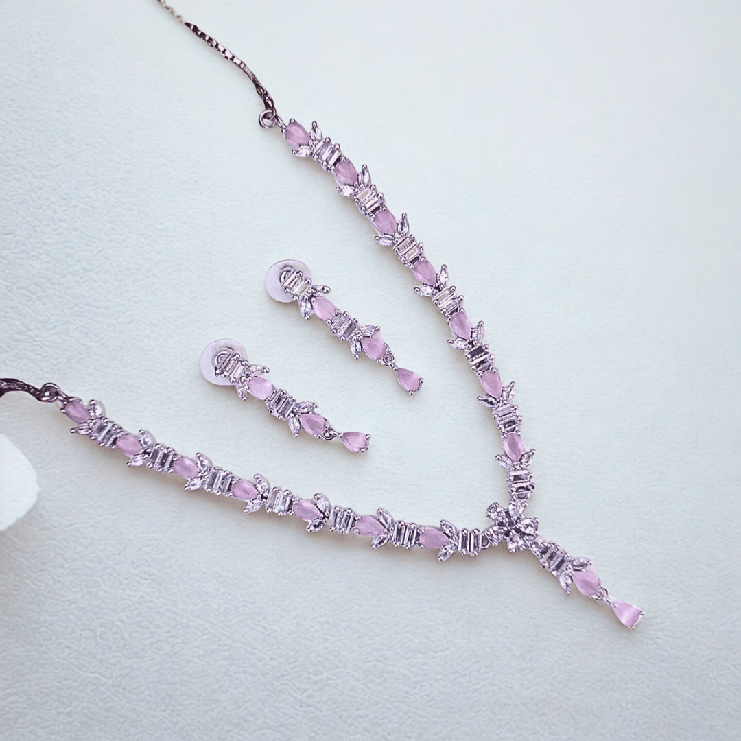 Elegant American Diamond Necklace Set with Teardrop CZ Accents | Party & Reception Wear Fashion Jewelry for Women - Bellavera Jewels