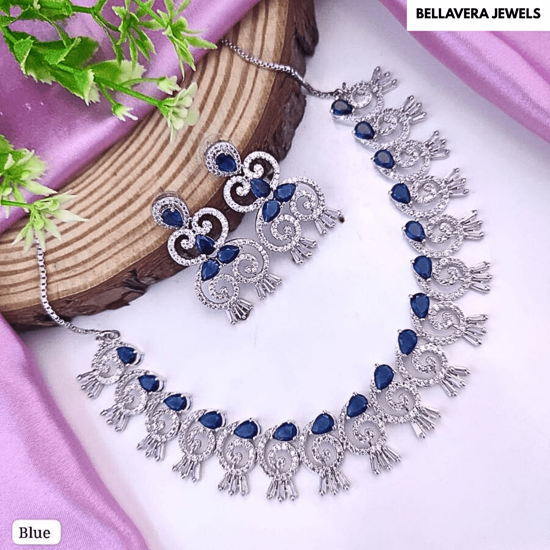 Elegant CZ Stone American Diamond Necklace Set - Bellavera Jewels