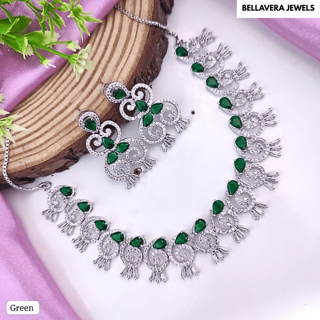 Elegant CZ Stone American Diamond Necklace Set - Bellavera Jewels