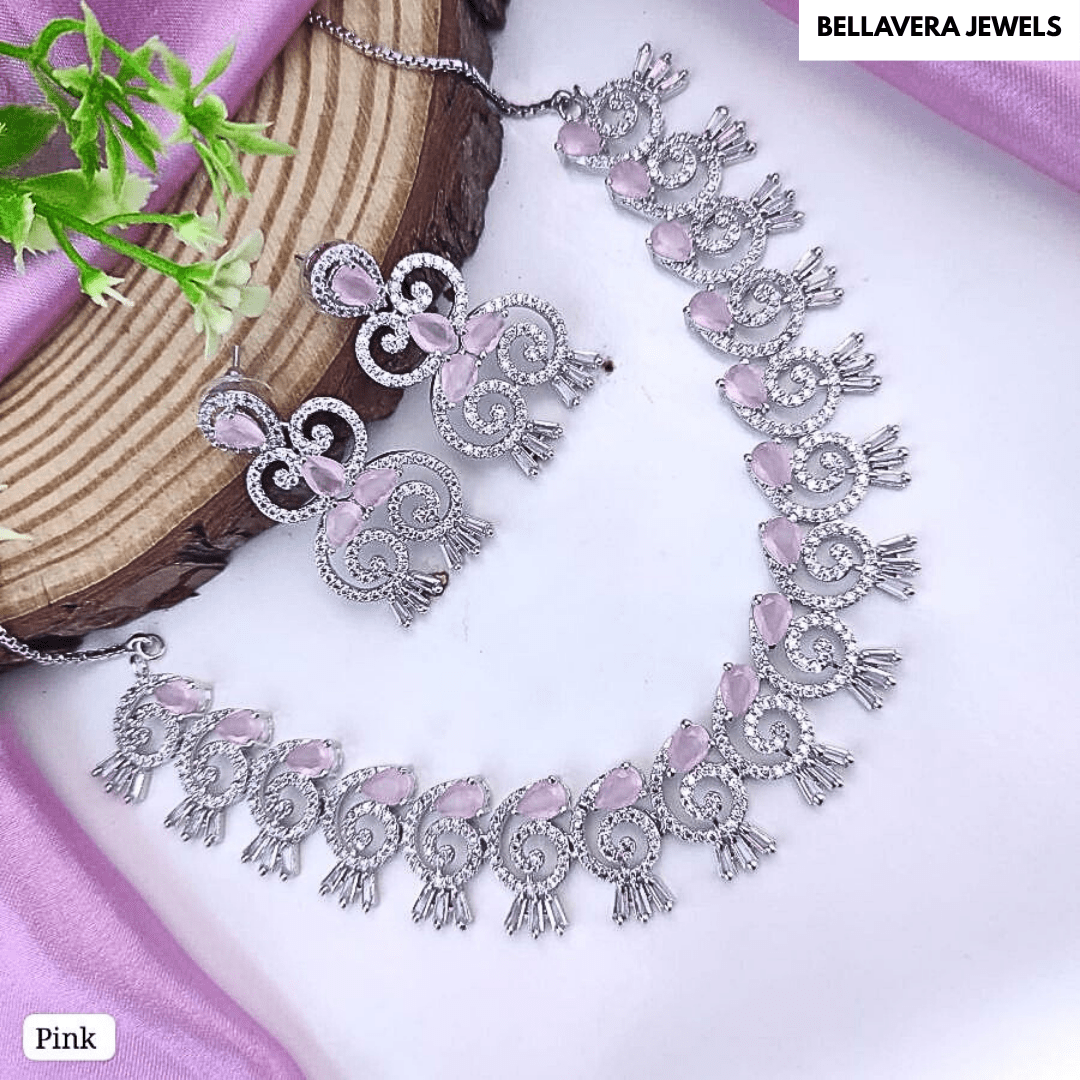 Elegant CZ Stone American Diamond Necklace Set - Bellavera Jewels