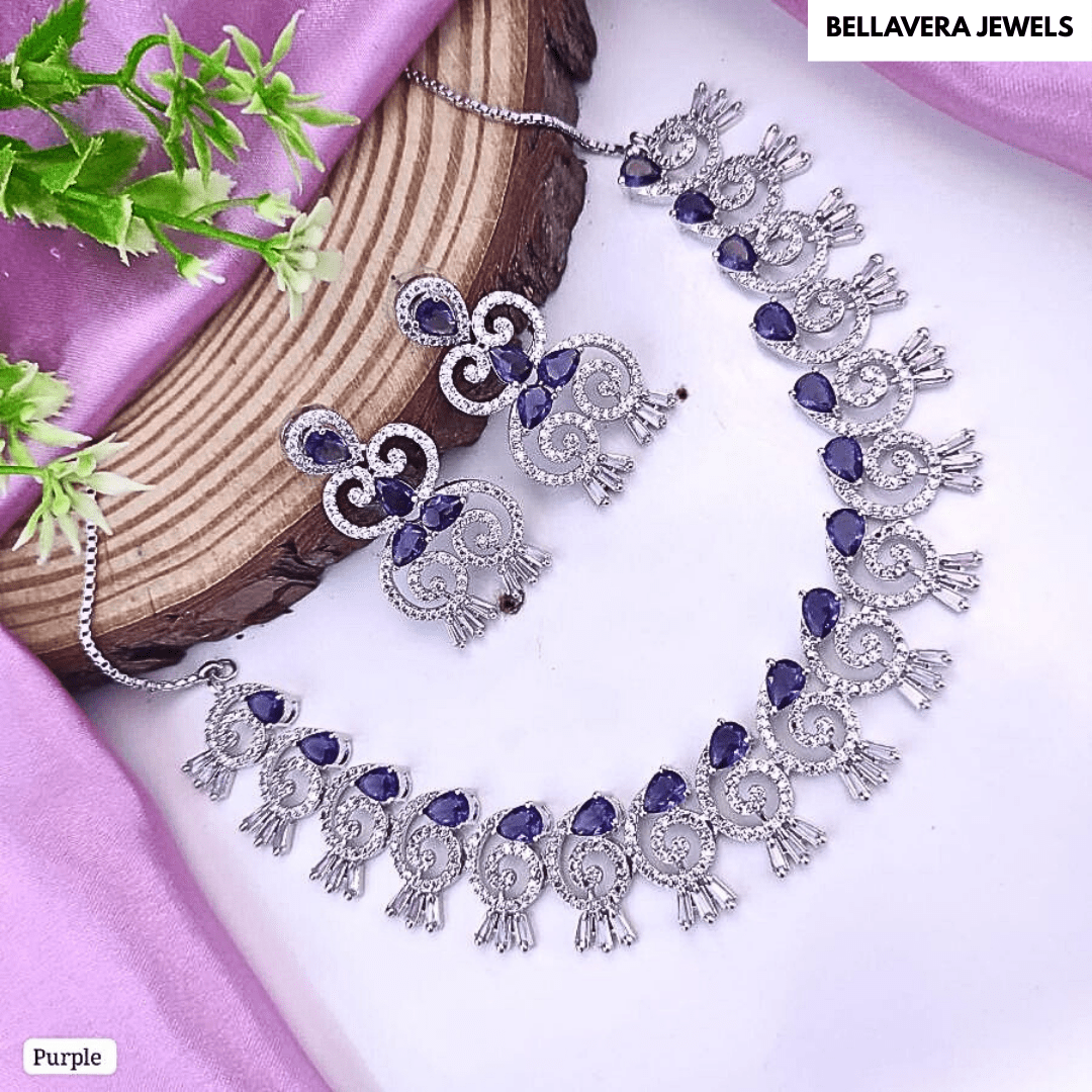 Elegant CZ Stone American Diamond Necklace Set - Bellavera Jewels