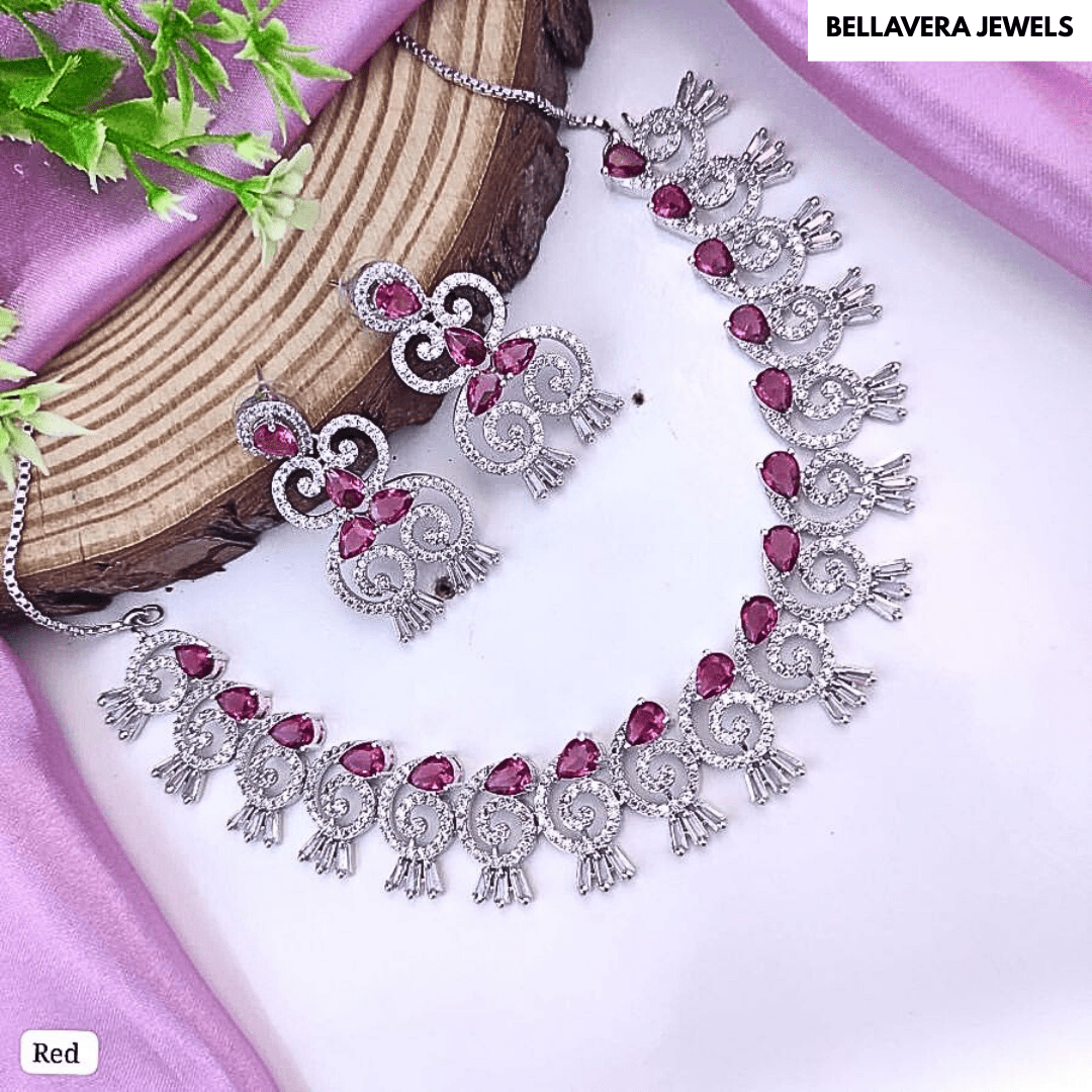 Elegant CZ Stone American Diamond Necklace Set - Bellavera Jewels