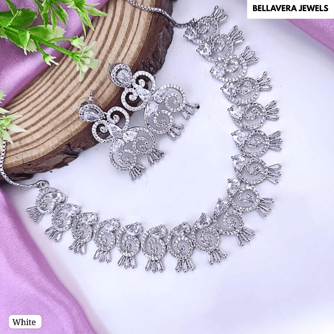 Elegant CZ Stone American Diamond Necklace Set - Bellavera Jewels