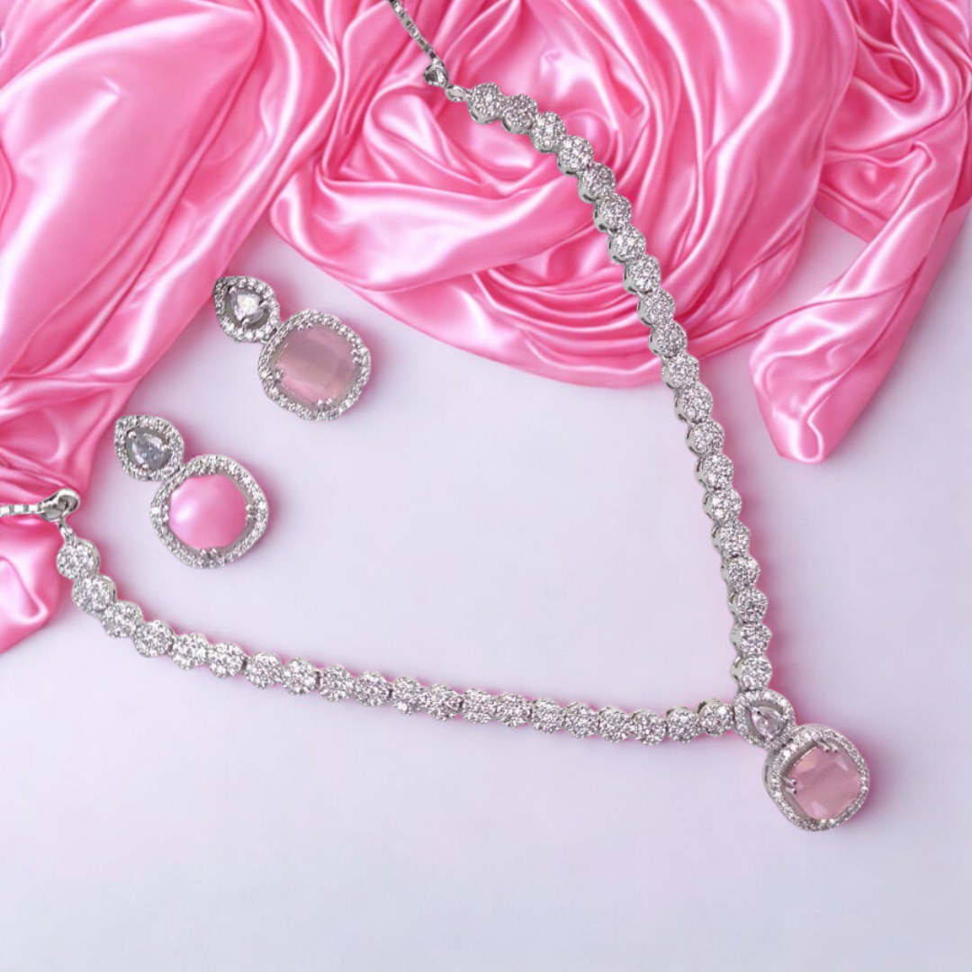 ElegantCushion-CutStoneNecklace_EarringSet-PINK-ADNeck9471