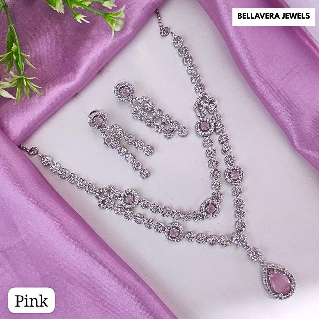 ElegantDual-LayerStone-StuddedNecklaceSet-PINK-ADNeck8732