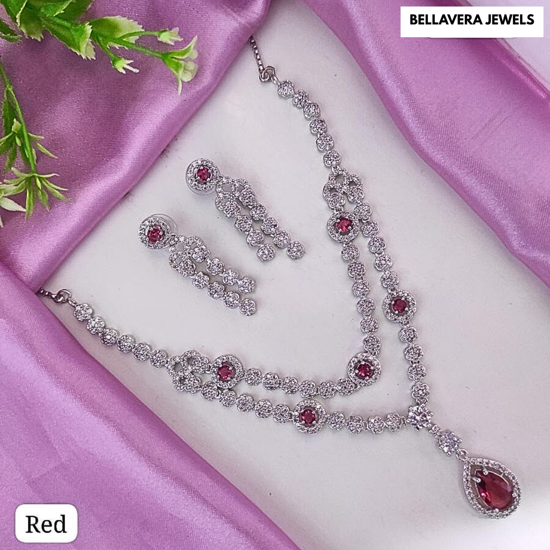 ElegantDual-LayerStone-StuddedNecklaceSet-RED-ADNeck8730