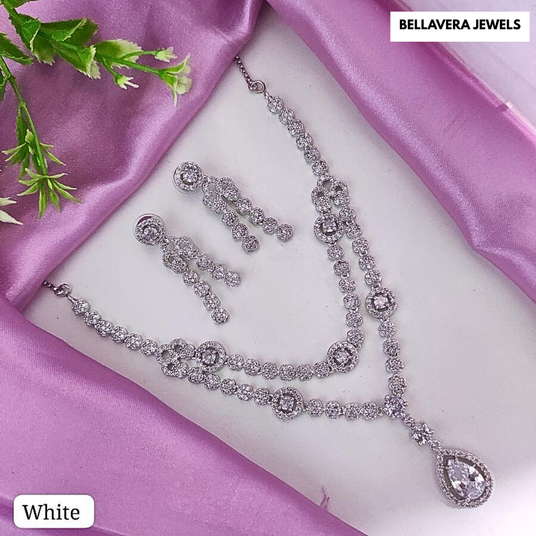 ElegantDual-LayerStone-StuddedNecklaceSet-WHITE-ADNeck8734