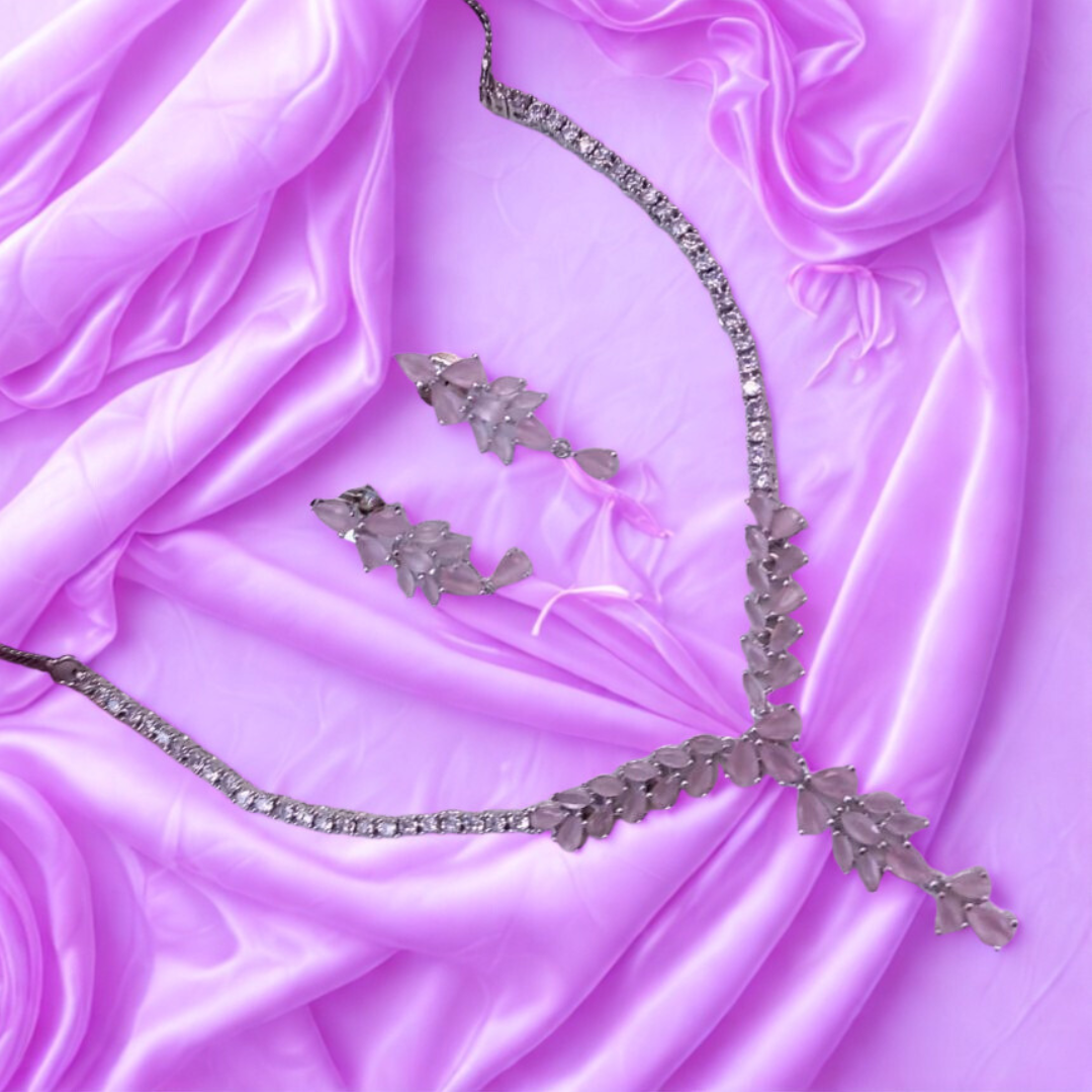 ElegantLeafDropAmericanDiamondNecklaceSet-PINK-ADNeck9065