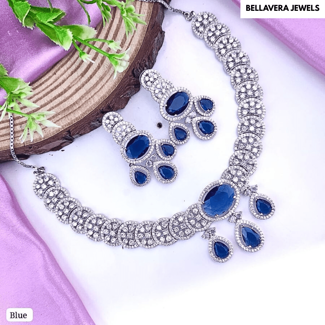 Elegant Polki - Inspired American Diamond Necklace Set - Bellavera Jewels