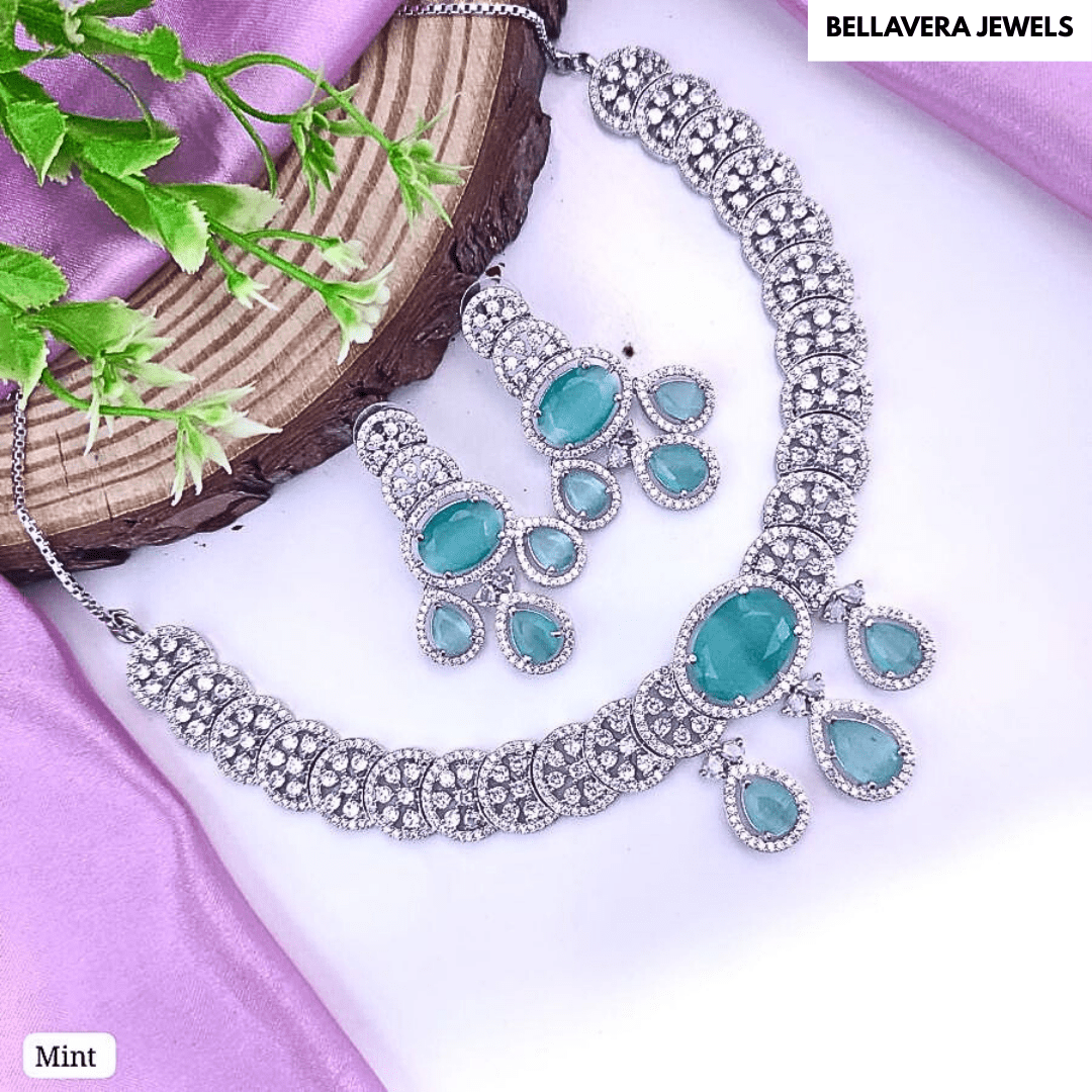 Elegant Polki - Inspired American Diamond Necklace Set - Bellavera Jewels