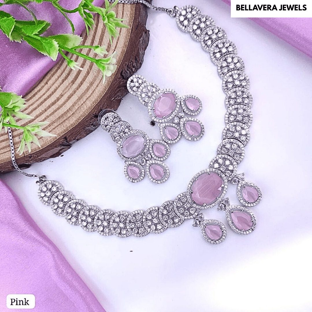 Elegant Polki - Inspired American Diamond Necklace Set - Bellavera Jewels