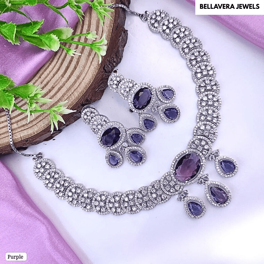 Elegant Polki - Inspired American Diamond Necklace Set - Bellavera Jewels