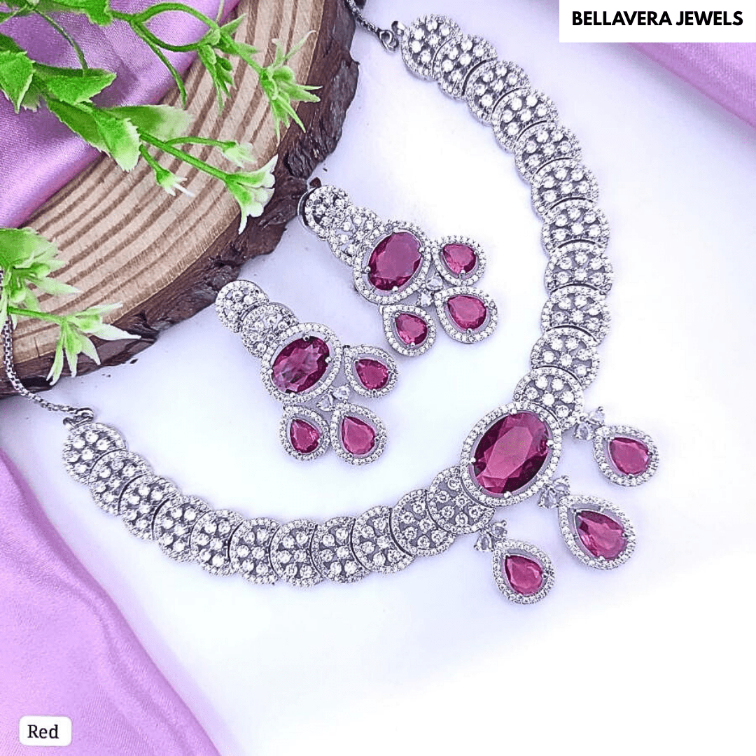Elegant Polki - Inspired American Diamond Necklace Set - Bellavera Jewels