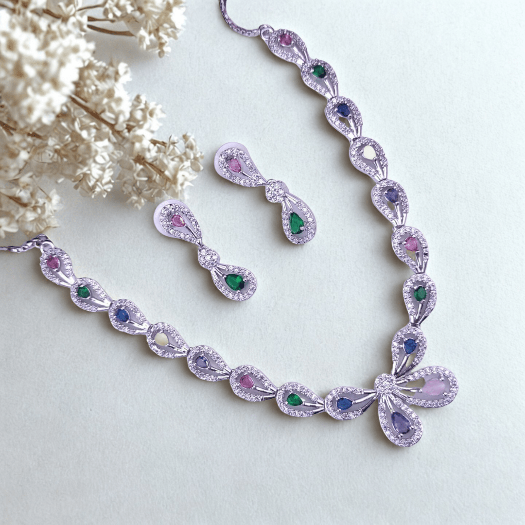 Elegant Stone AD Necklace Set – Tear Drop Design for Weddings & Parties - Bellavera Jewels