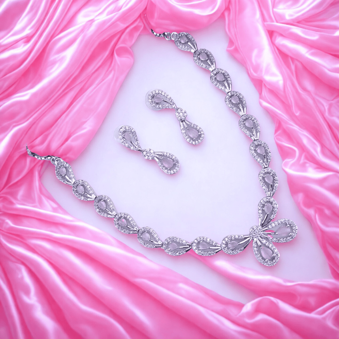 Elegant Stone AD Necklace Set – Tear Drop Design for Weddings & Parties - Bellavera Jewels